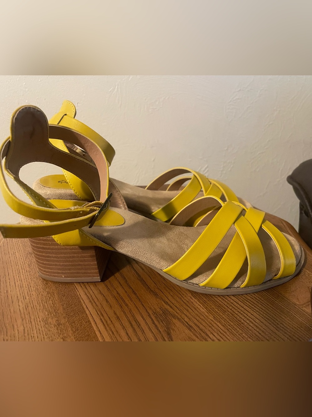 Qupid Yellow Strappy Block Heel Sandals